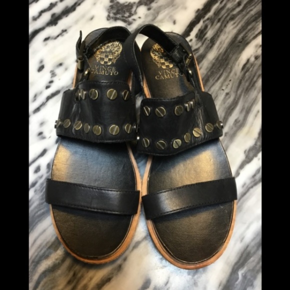 Vince Camuto Shoes - VINCE CAMUTO Black Leather HENNAH Stud Sandals